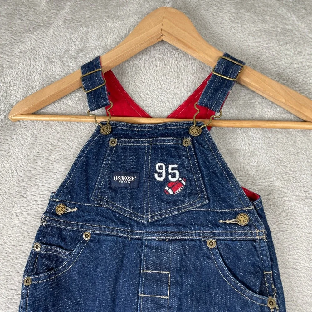 Vintage OshKosh Denim Overalls Kids 12 Months Blue Football‎ Owl Jersey Lined